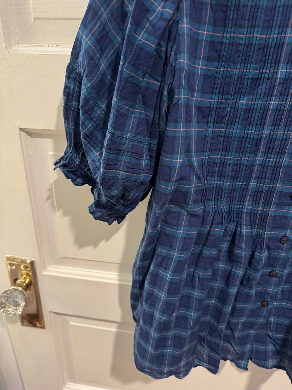 Trovata Blue Plaid Ruffle-Collar Button Front Blouse - Picture 3 of 9